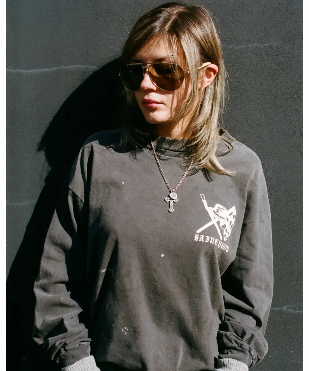 SAINT Mxxxxxx × NEIGHBORHOOD STHD . LS TEE SPEED KILLS/BLK Skull Helmet Long Sleeves Washed Black S-XL Cylindrical Cloth Ready-Made Assute Dyeing Heavy Washing Water Fading Handmade Splashed Ink Holes Simulate Natural Fading and Old Effects Correct Version Customized NBHD Co-branded Accessories Top Purchasing Level